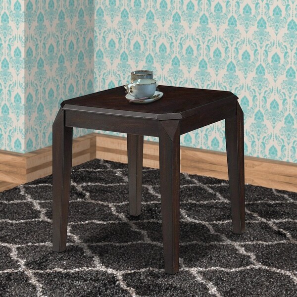 Solid Wooden End Table With Beveled Corners， Walnut Brown