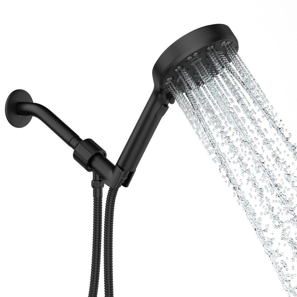 LORDEAR 8-Spray Patterns with 1.8 GPM 4.7 in. Wall Mount Handheld Shower Head in Matte Black H-SLF17006-B