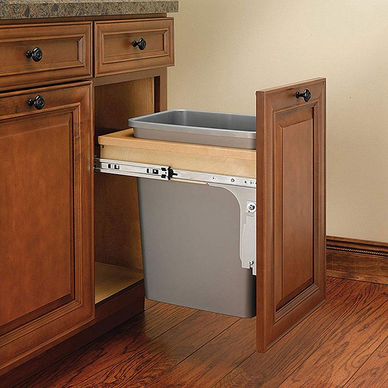 Rev-A-Shelf Pull Out Top Mount Trash Can 35 Quart， Silver， 4WCTM-1516DM-1