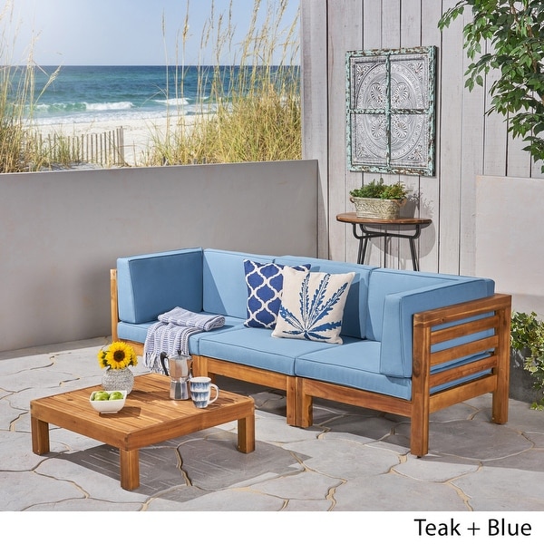 Oana Outdoor 3Seater Acacia Wood Sectional Sofa Set with Coffee Table by Christopher Knight Home