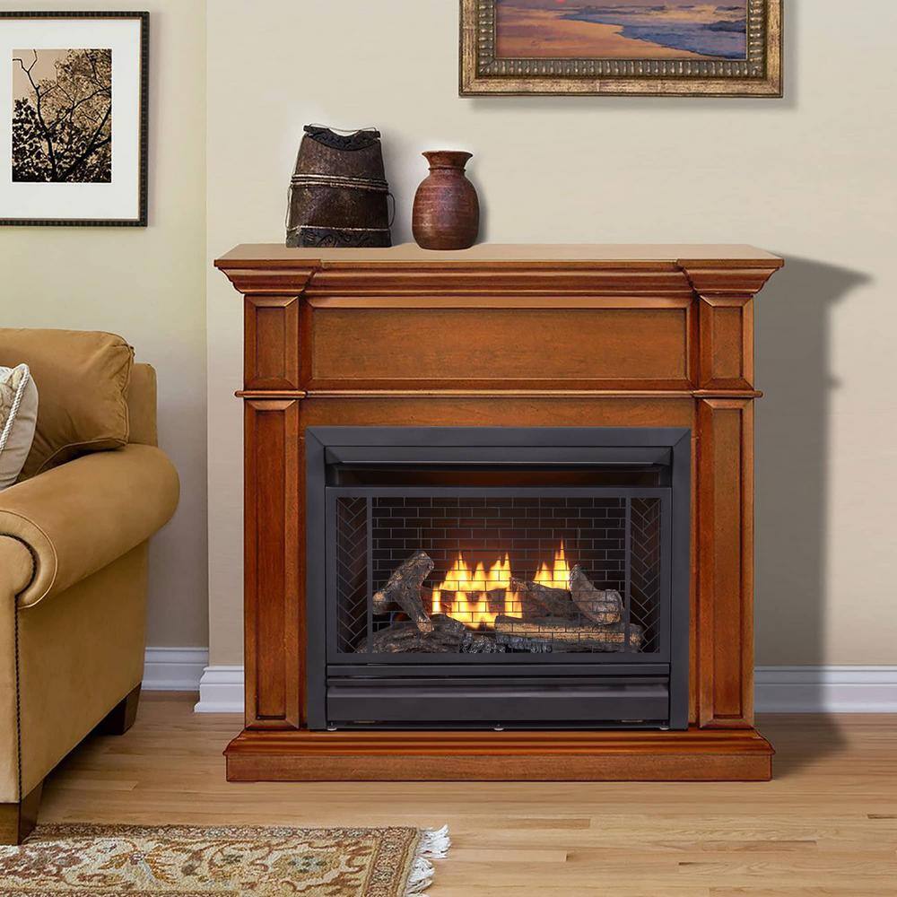 BLUEGRASS LIVING 26000 BTU Vent Free Natural Gas Fireplace System Remote Control Apple Spice Finish B300RTN-3-AS