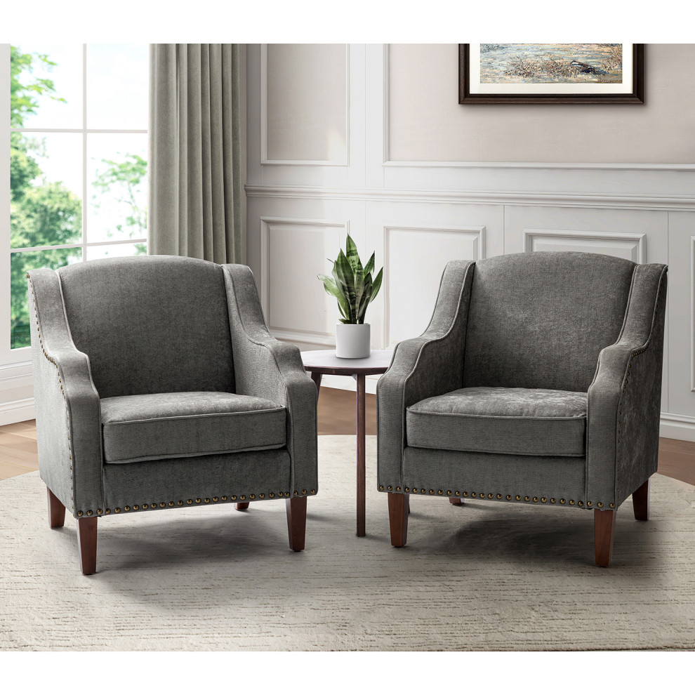 34 quotTall Comfort Bedroom Armchair With Solid Wood Leg  Set of 2   Transitional   Armchairs And Accent Chairs   by Karat Home  Houzz