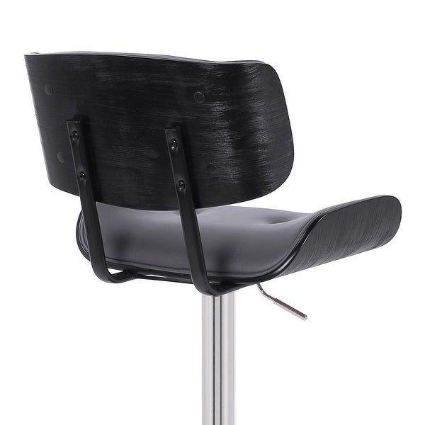 Adjustable Gray Tufted Faux Leather Black and Chrome Swivel Barstool. - 46