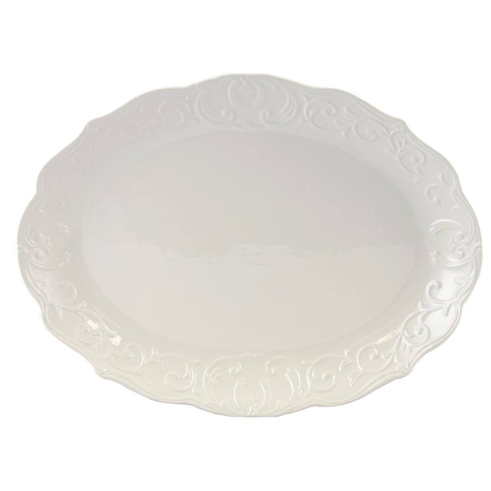 Gibson Home Royal Abbey White Durastone Oval Embossed Platter 985100746M