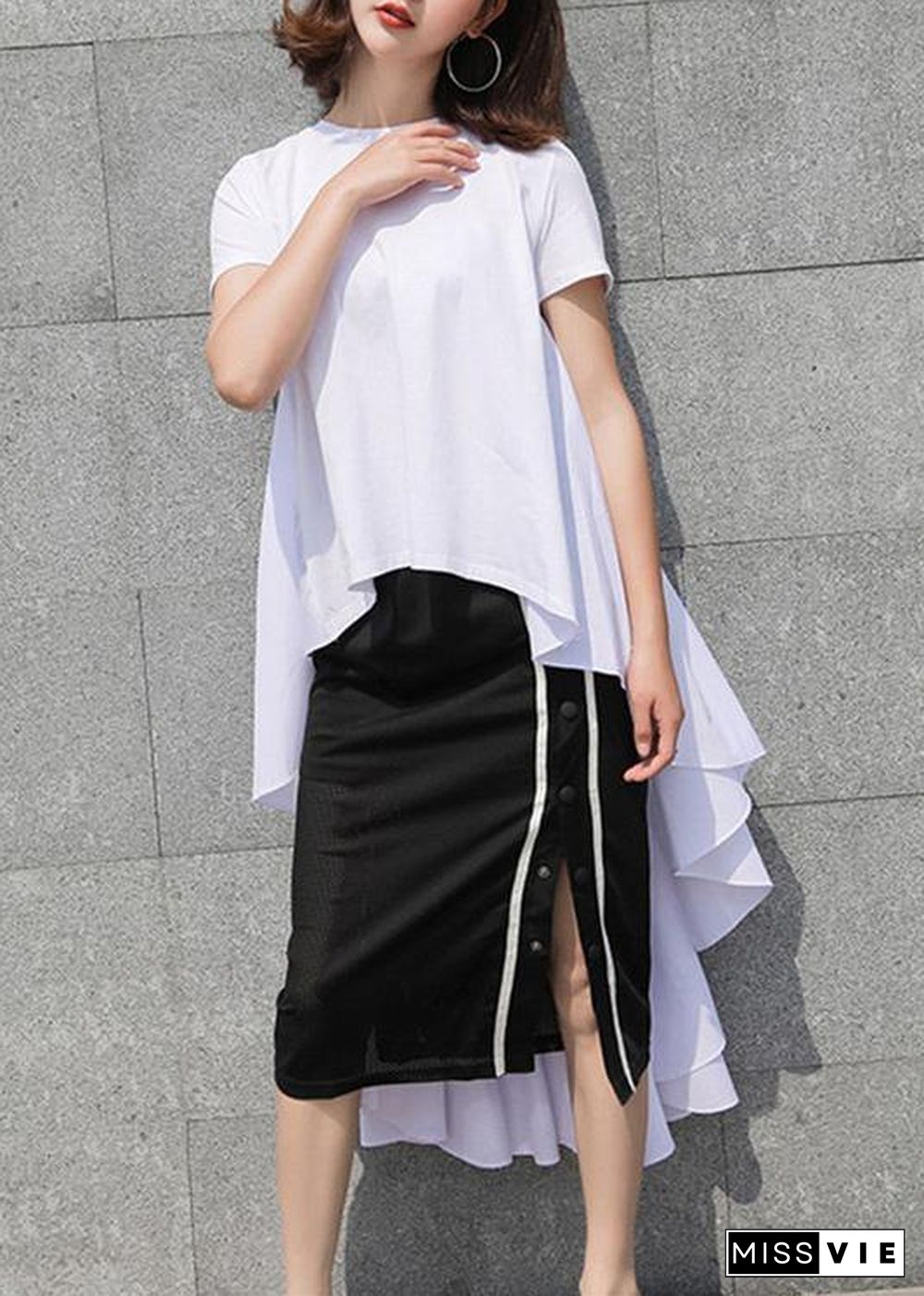 Simple white cotton Long Shirts low high design summer top