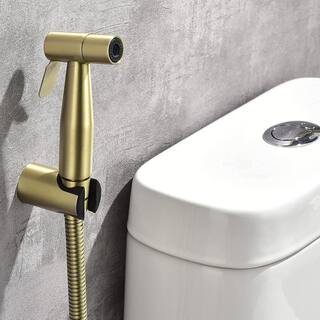 UKISHIRO Viki Single-Handle Bidet Faucet with Sprayer Holder Solid Brass T-Valve Adapter and SUS304 Bidet Hose in Brushed Gold SMDJEN629019