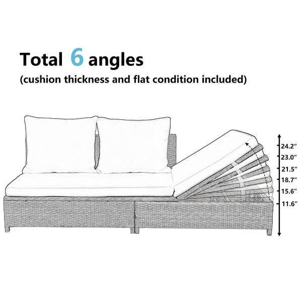 3-Piece Sofa PE Wicker Sectional Set with Adjustable Chaise Lounge Frame and Tempered Glass Table - N/A