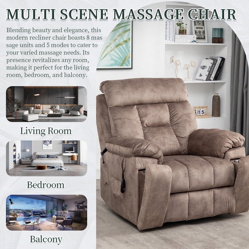 Luxury Big and Tall Velvet Recliner Lift Sofa with Massage Heating and Assisted Standing