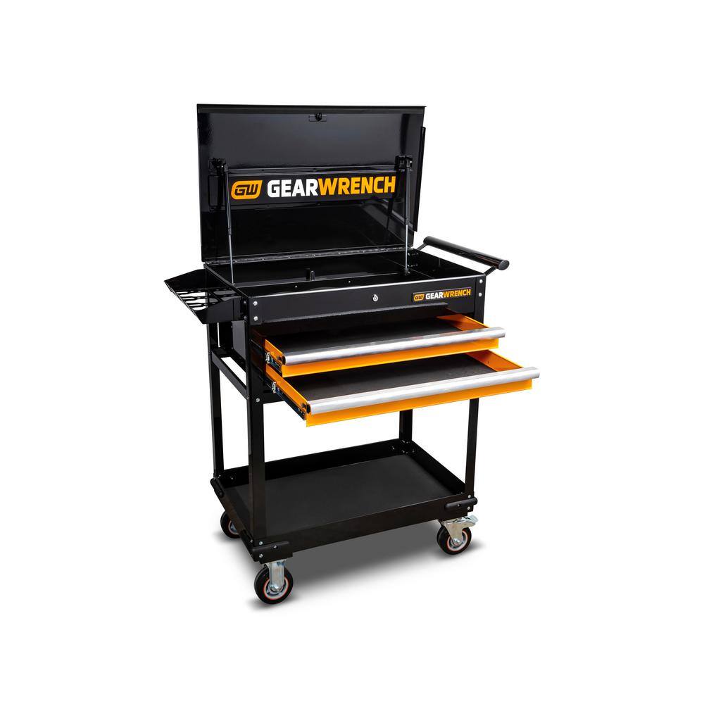 GEARWRENCH 32 in. 2-Drawer Black and Orange Utility Cart with Top and Bottom Stoage and Optional Powertool Rack 83167