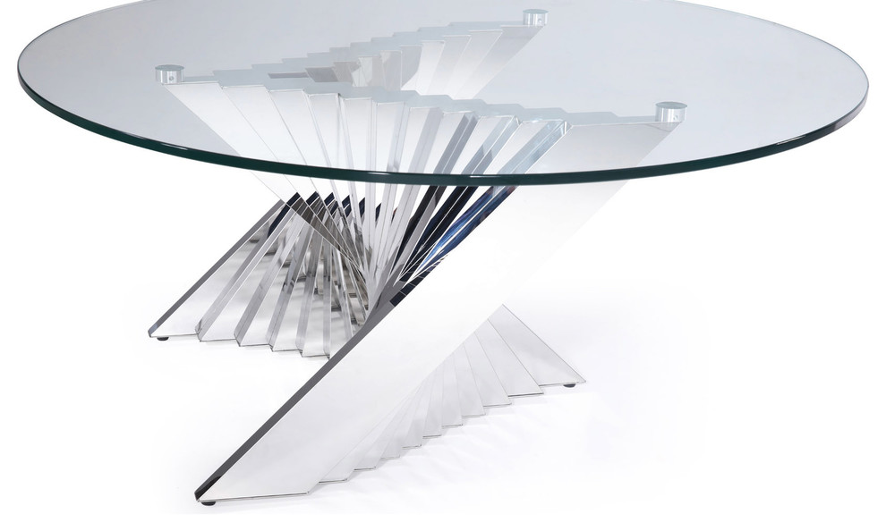 Modern Falcone Coffee Table   Clear Glass with Polished Stainless Steel Base   Contemporary   Coffee Tables   by Zuri Furniture  Houzz