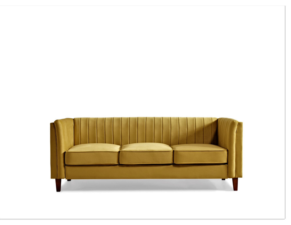 Modern 3 Seater Sofa  Velvet Seat  ampVertical Channel Tufted Backrest   Contemporary   Sofas   by Decorn  Houzz