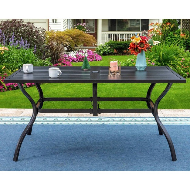 Outdoor Rectangle Steel Dining Table Black Captiva Designs