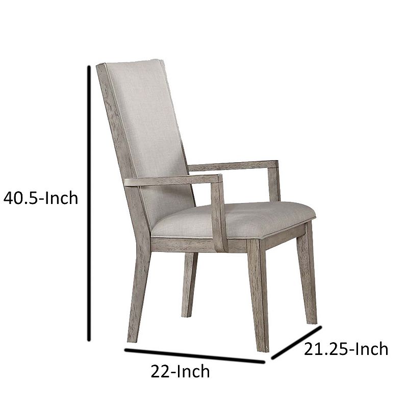 Wooden Arm Chairs with Fabric Padded Seat and High Backrest， Gray， Set of Two