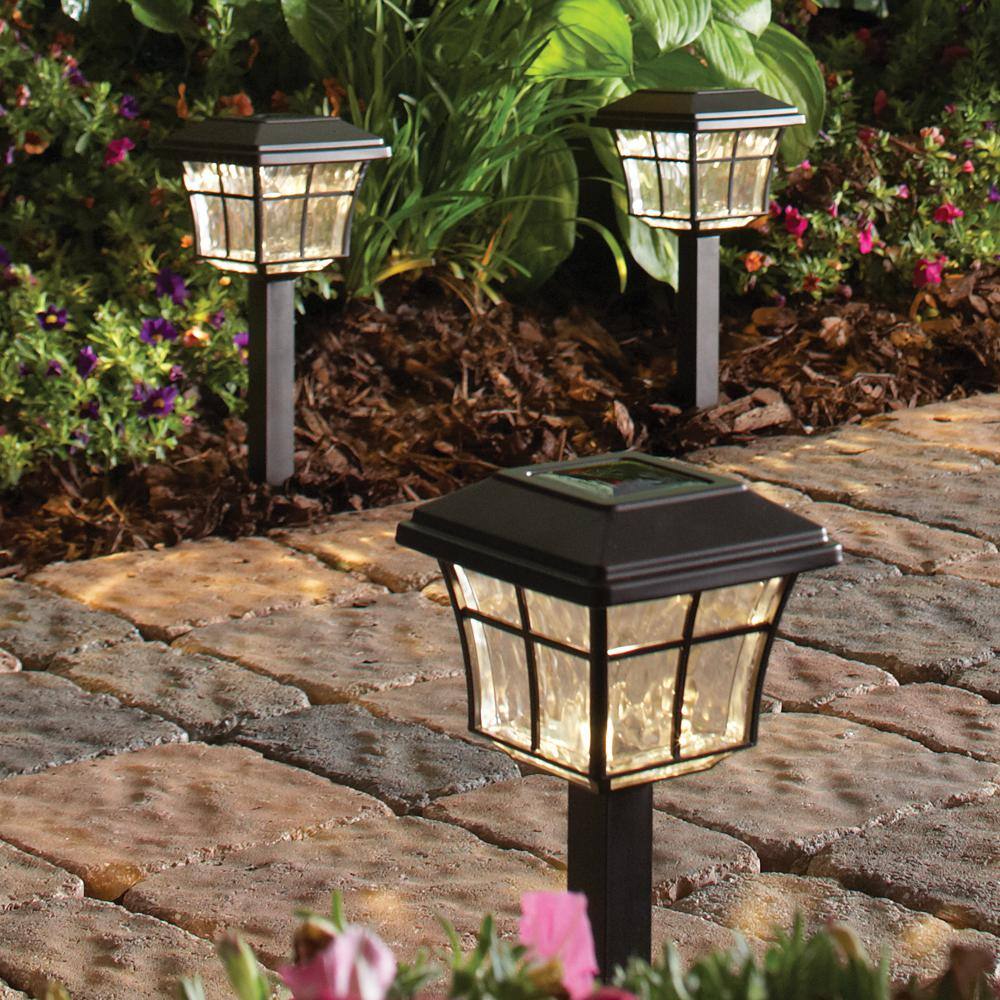 Hampton Bay Grant Solar 10 Lumens Dark Bronze Outdoor Integrated LED 3000K Warm White Landscape Path Light (6-Pack) 84101