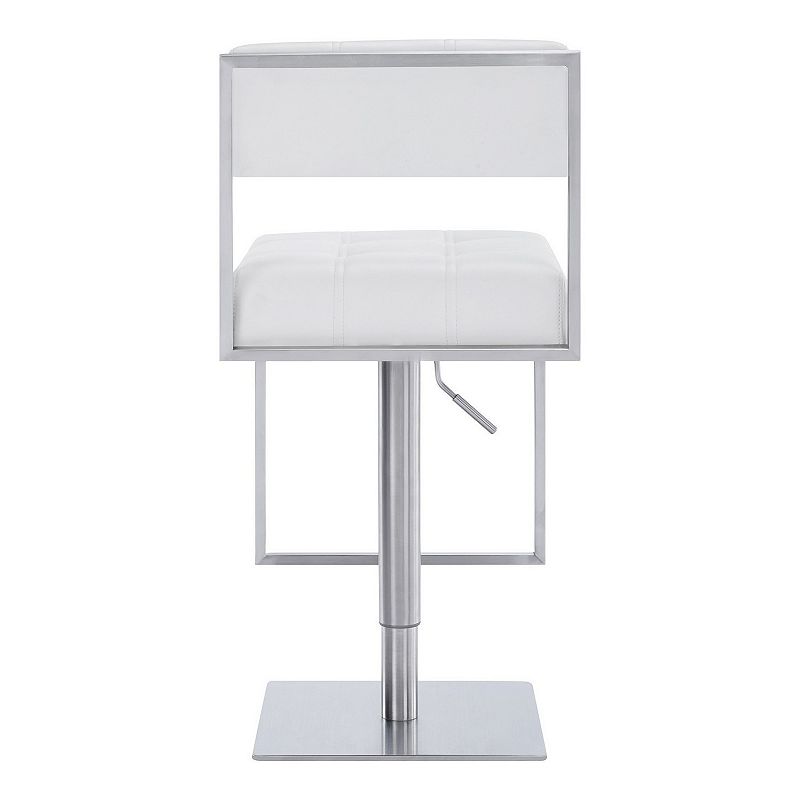 35 Inch Metal and Leatherette Barstool， Silver and White