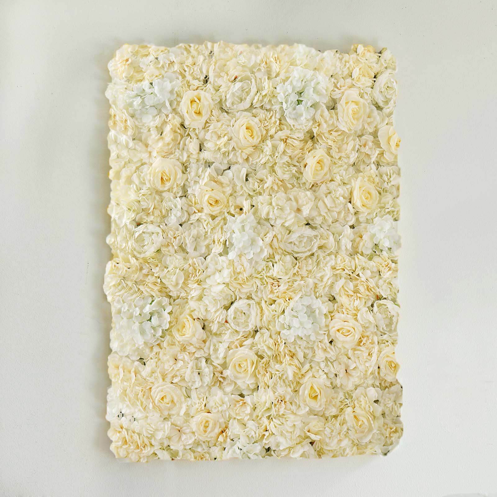 White/Champagne UV Protected Assorted Flower Wall Mat Backdrop 4 Artificial Panels 13 Sq ft.