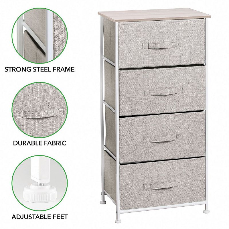 mDesign Tall Dresser Storage Tower Stand with 4 Removable Fabric Drawers