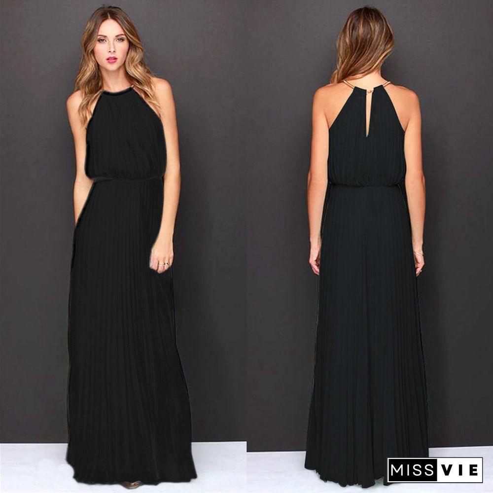 Sleeveless Pleated Fashion Sexy Dress Long Skirt