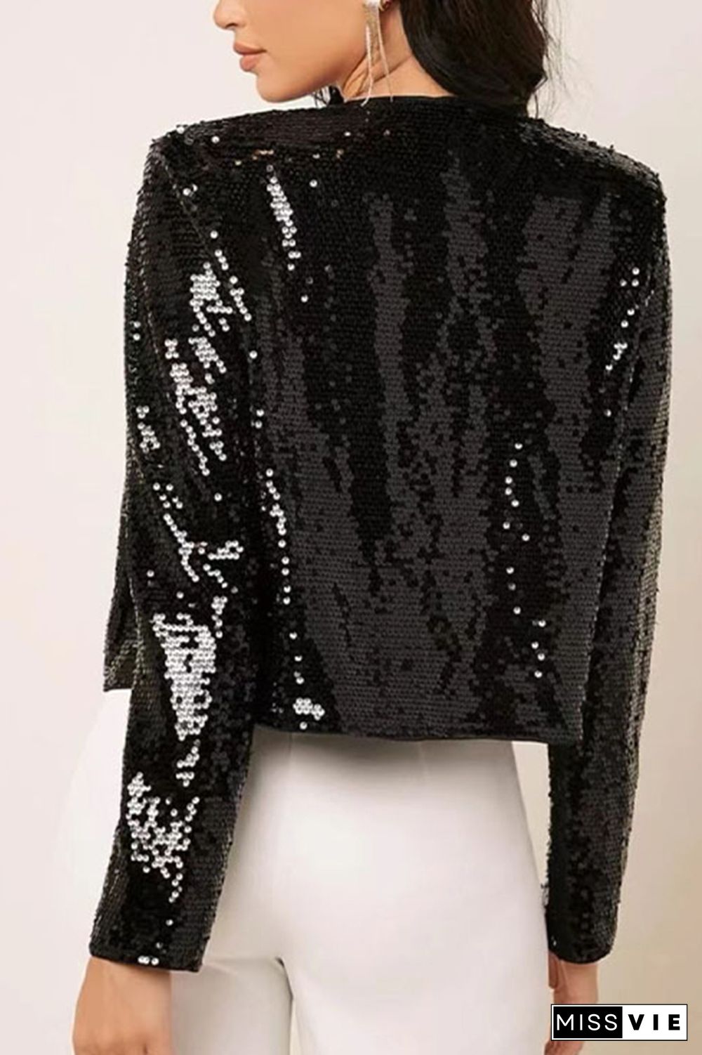 Plain Sequin Short Length Open Jackets