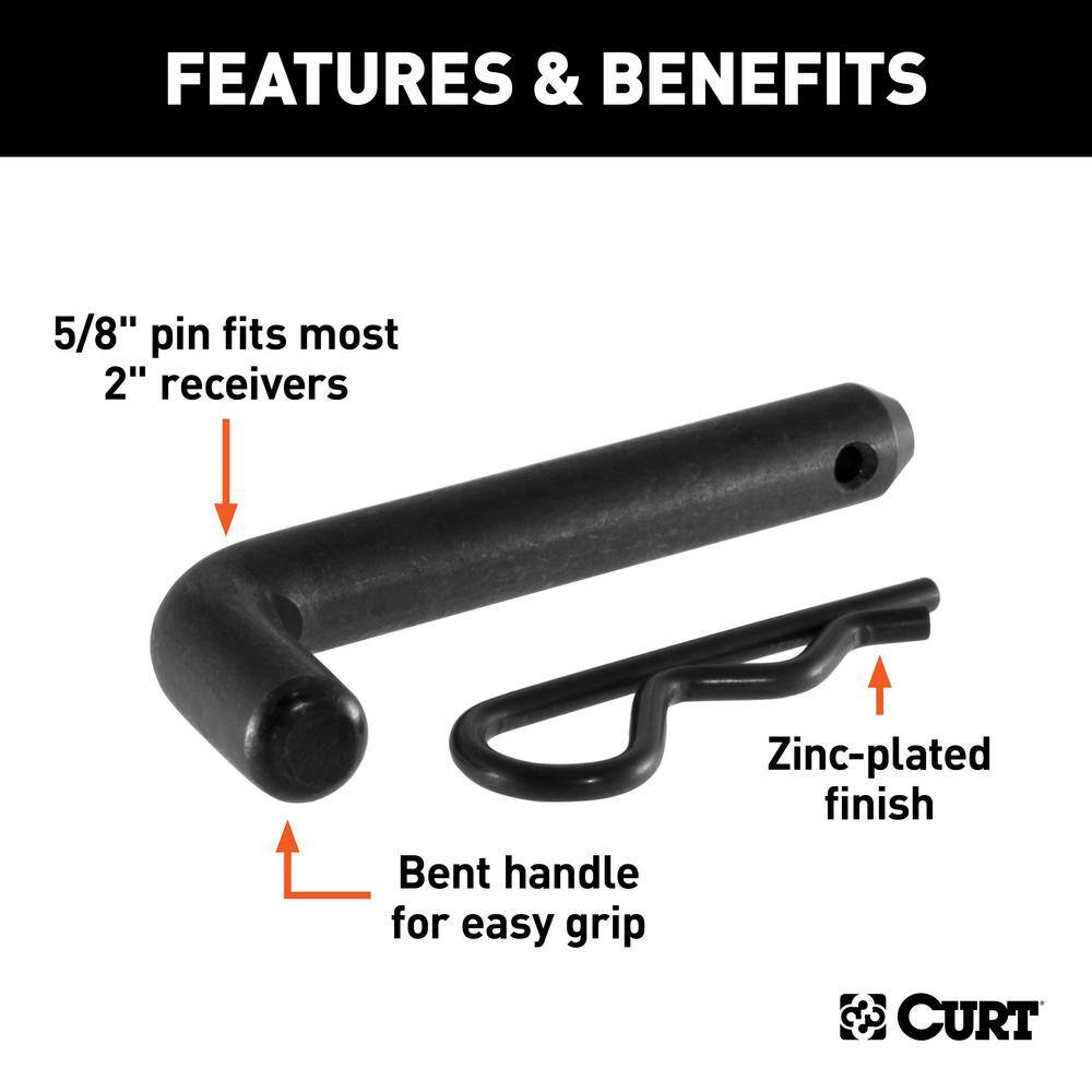 CURT 12 in. Swivel Hitch Pin with 58 in. Adapter (1-14 in. or 2 in. Receiver Zinc Packaged) 21578