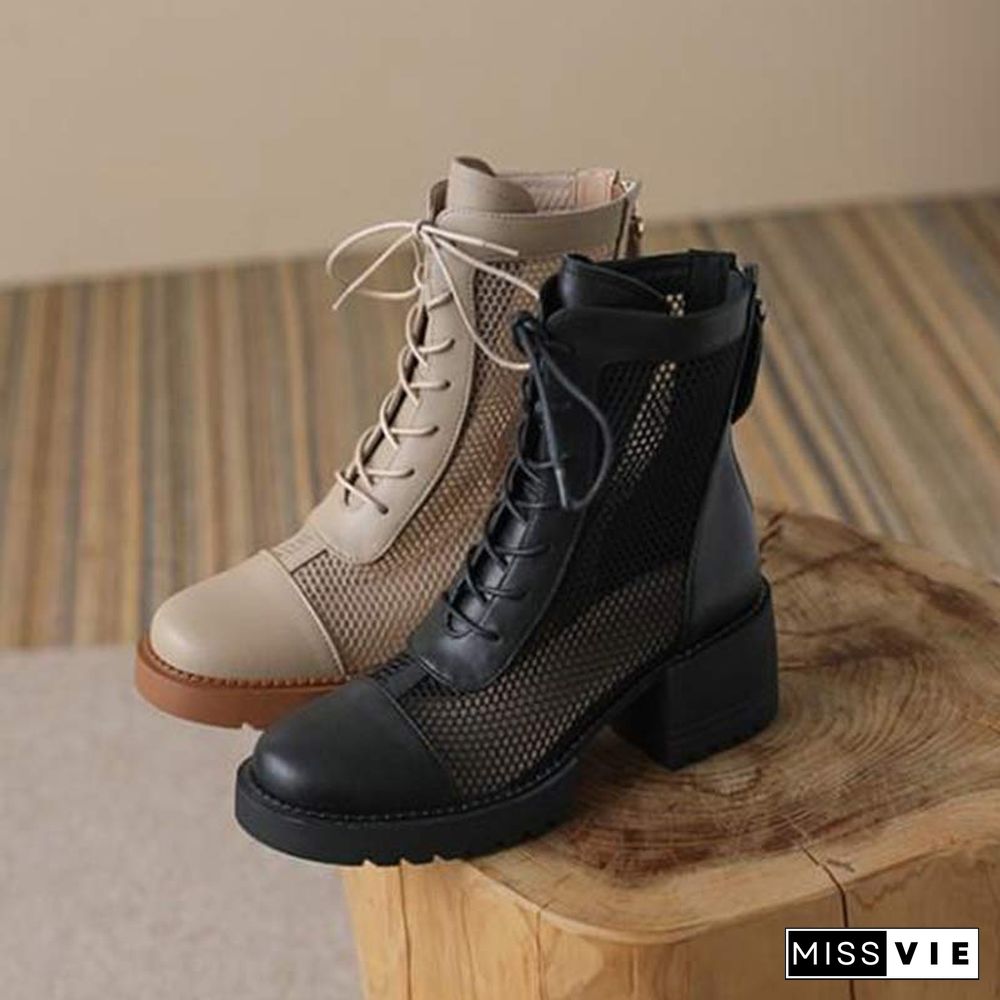 Fashion Mesh Platform Zipper Boots