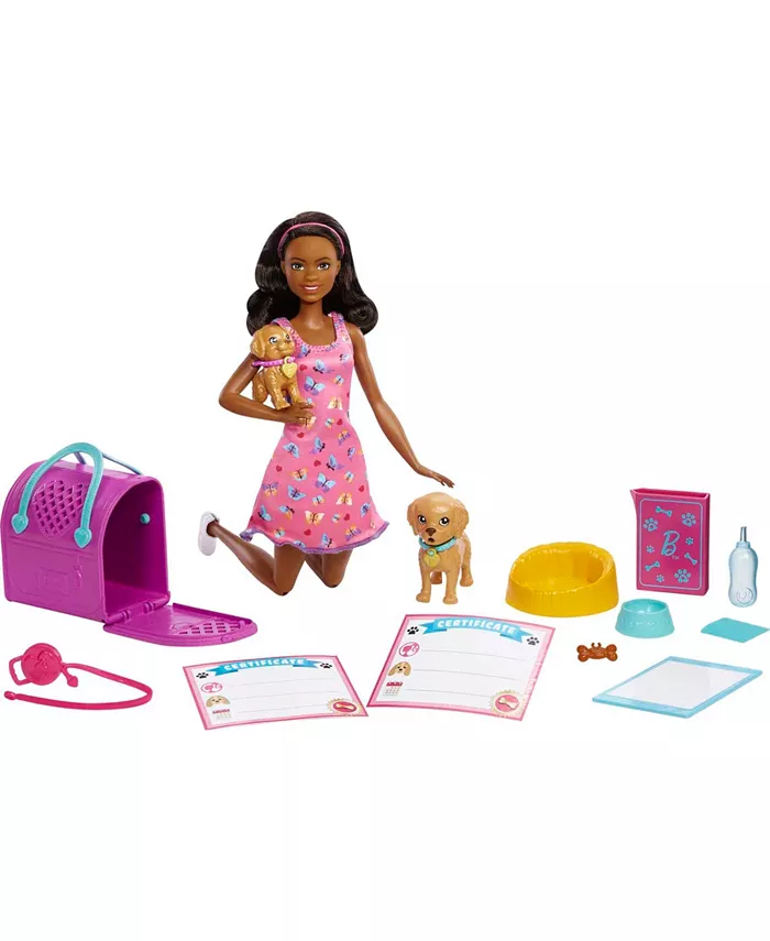 Barbie Doll and Accessories Pup Adoption Playset with Doll  2 Puppies and Color-Change