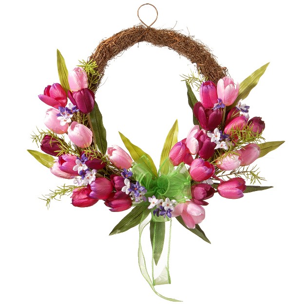 Artificial Tulip Twig Wreath Pink National Tree Company