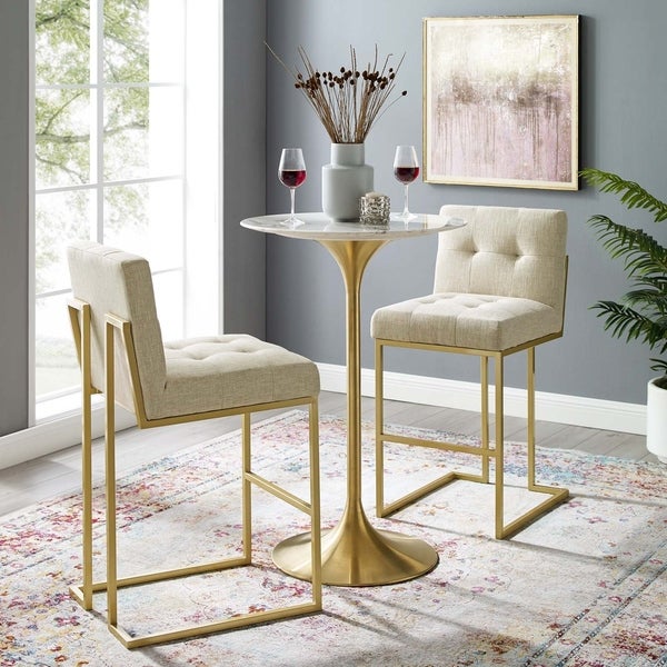 Privy Gold Stainless Steel Performance Velvet Bar Stool Set of 2