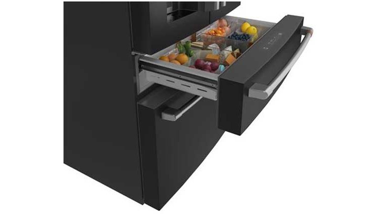 Cafe ENERGY STAR 22.3 Cu. Ft. Matte Black With Brushed Stainless Smart Counter-Depth 4-Door French Door Refrigerator