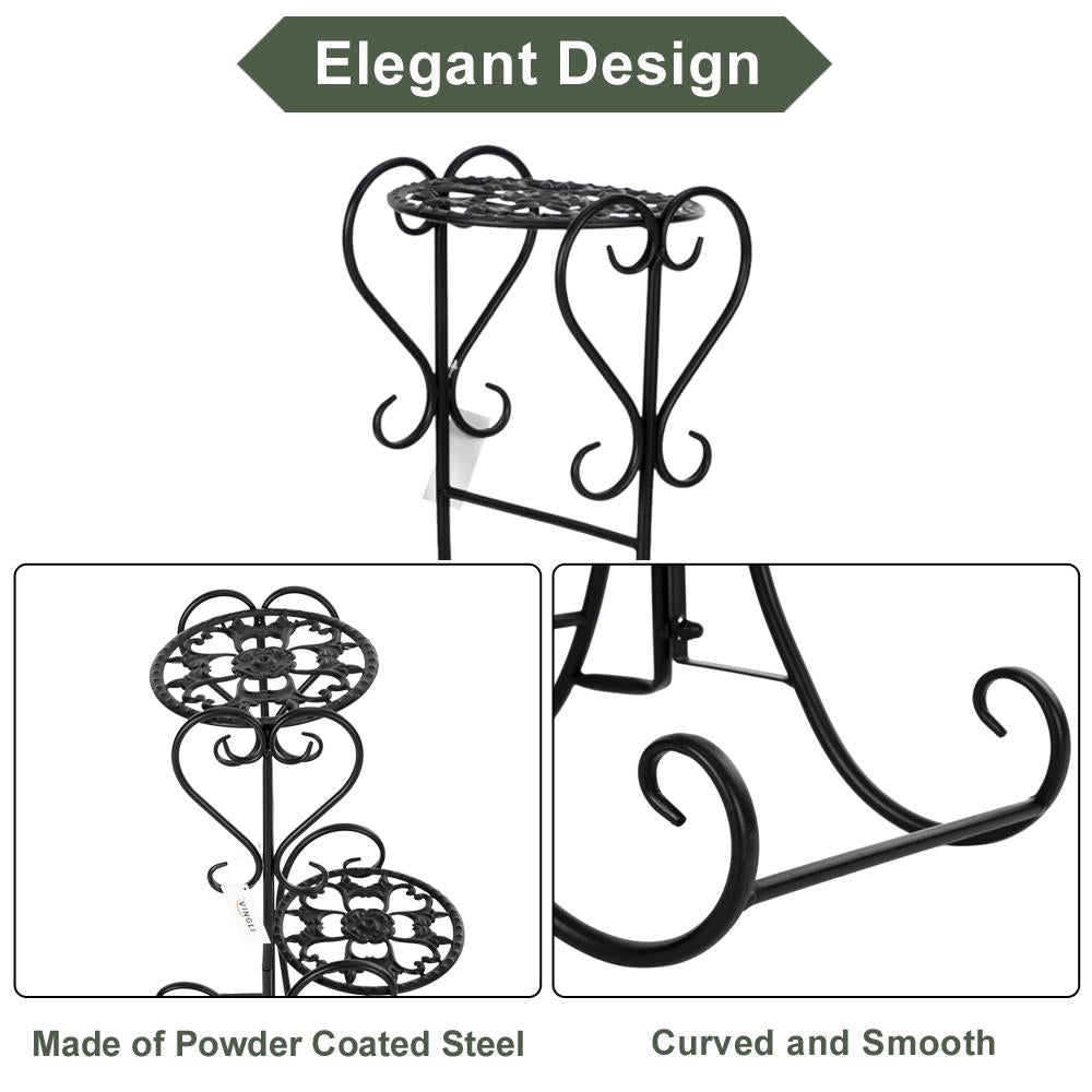 SalonMore 4-Tier Fleur-de-lis Pattern Round Panel Metal Flower Pot Rack Plant Display Stand Shelf Holder Decor