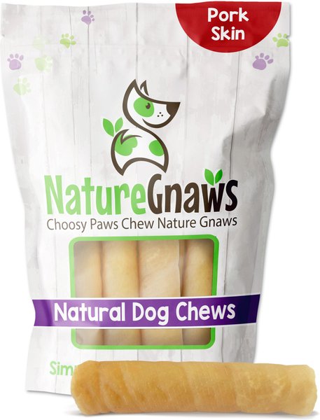 Nature Gnaws 5 to 6-inch Rolls Pork Skin Flavored Dog Treats， 6 count