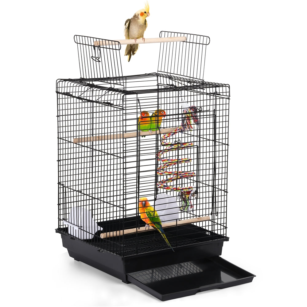 Yaheetech Open Top Travel Bird Cage Carrier for Bird Canary Cockatiel Small Parrots， Black