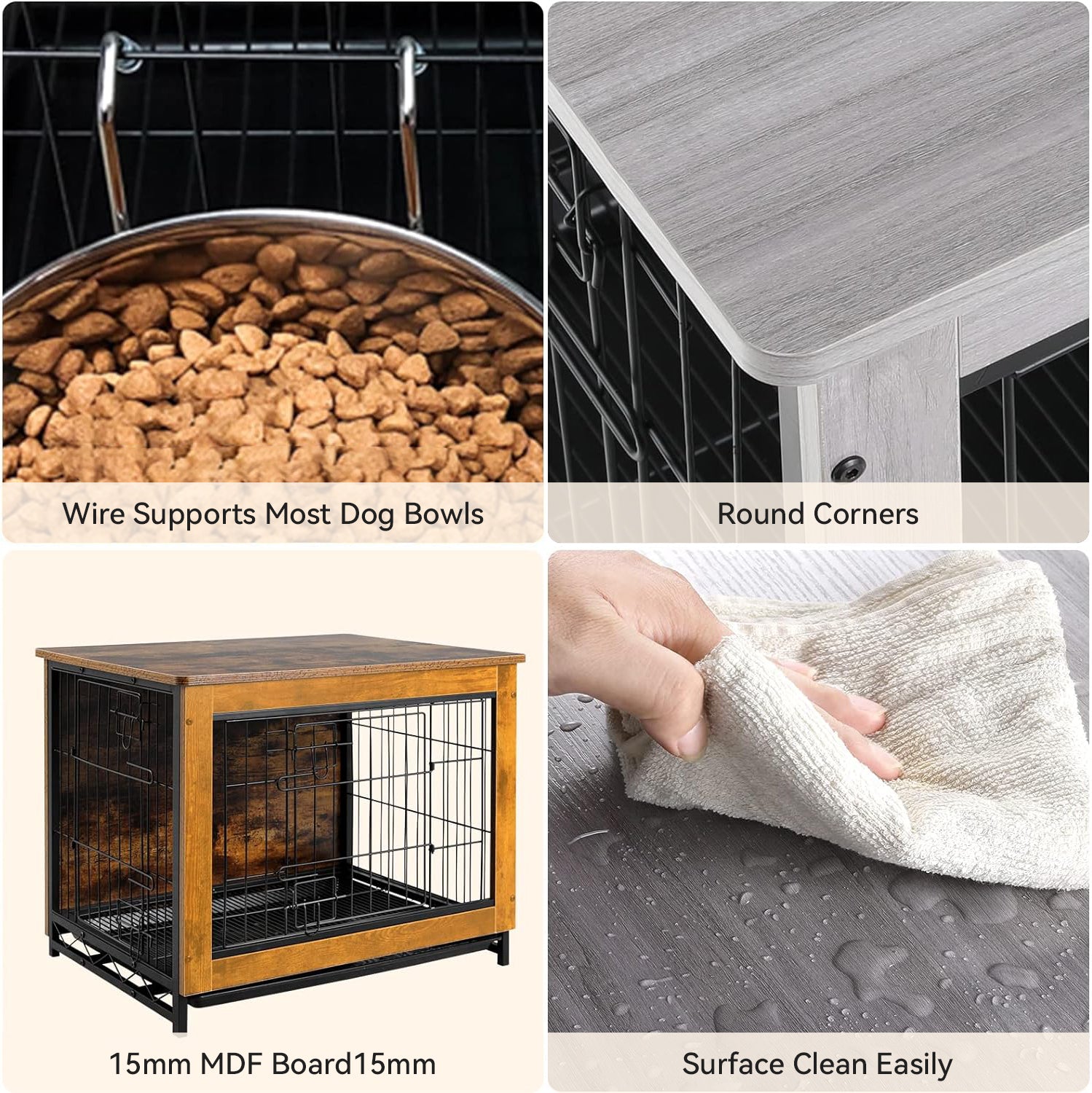 Dog Crate Furniture 44-inch Side End Table, Dog Cage with Pull-Out Removable Tray for Large Pets