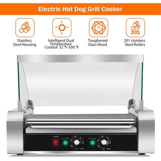 Costway 174 sq.in. Silver Stainless steel Roller Grill Cooker Machine wCover (7 Roller Grill) EP19235