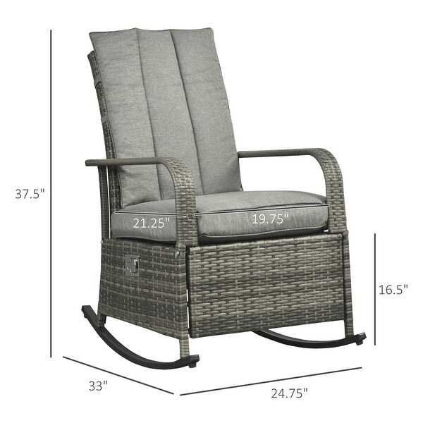 Outsunny Outdoor Wicker Rattan Recliner Rocking Cushioned Chair with Footrest and 135 Degrees of Comfort