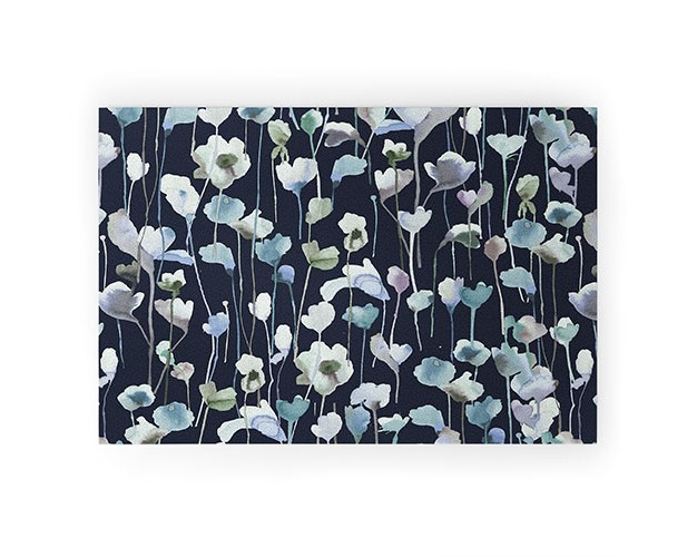 Ninola Design Watery Abstract Flowers Navy Looped Vinyl Welcome Mat Society6