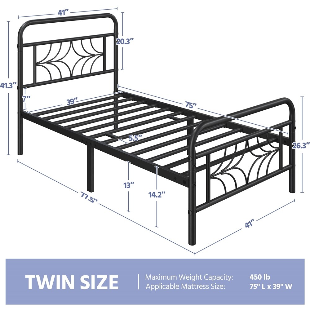 Yaheetech Modern Twin Size Metal Bed Frame with Sparkling Star Inspired Design Headboard and Footboard