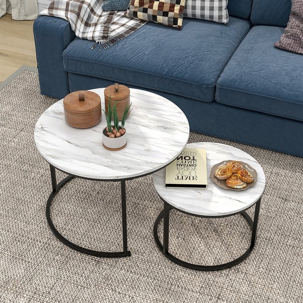 BlackandWhite Round Coffee Tables for Living Room(Set of 2)