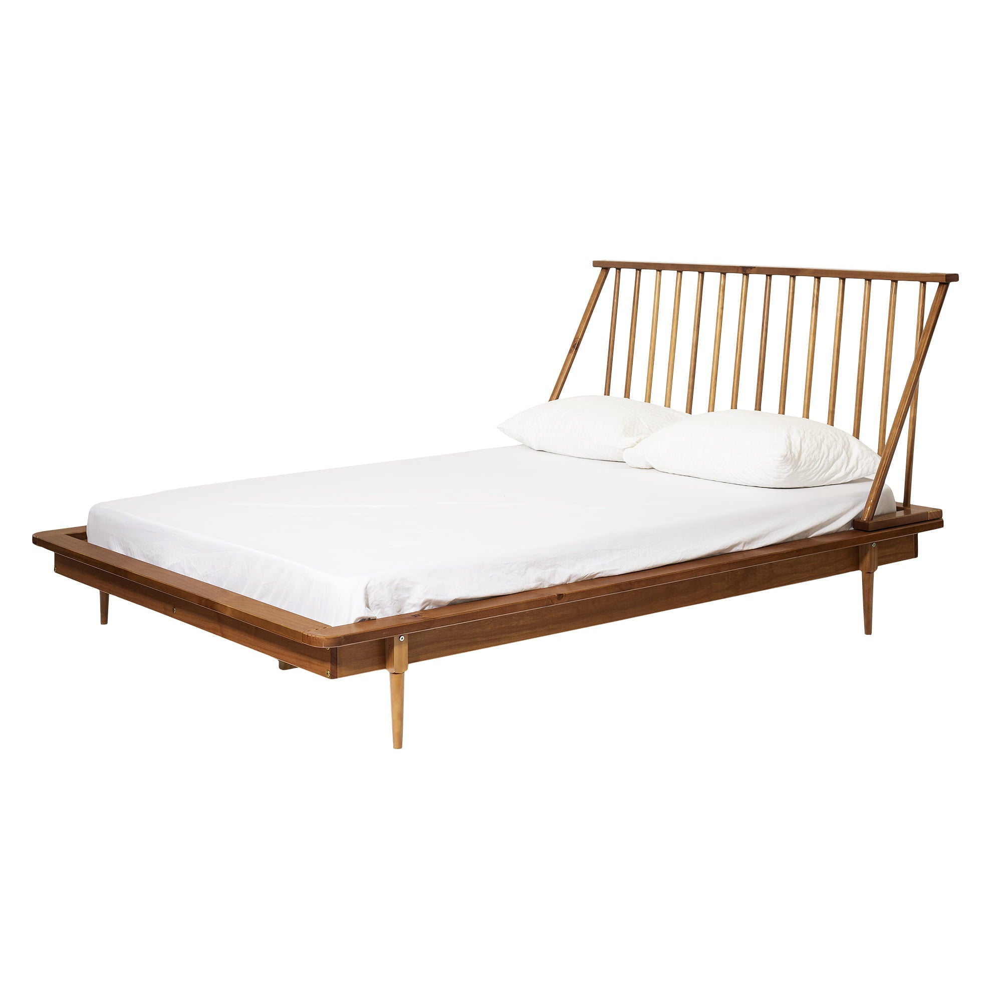 Desert Fields Modern Boho Queen Size Solid Wood Platform Bed, Caramel