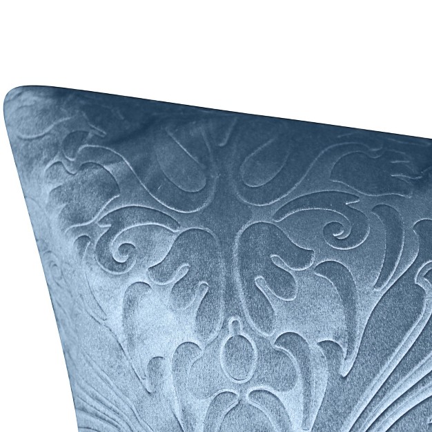 Oversize Florentine Embossed Panne Velvet Square Throw Pillow Blue Edie home