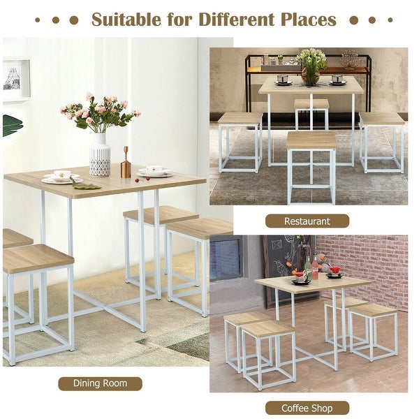 5 Pcs Metal Frame Dining Set with Compact Dining Table and 4 Stools - 31