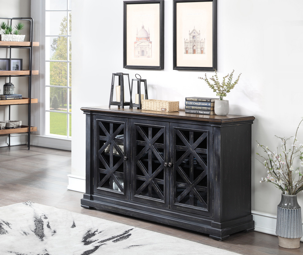 Burnished Black Three Door Media Credenza   Farmhouse   Entertainment Centers And Tv Stands   by Coast to Coast Imports  LLC  Houzz