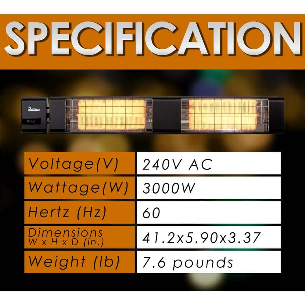 Dr Infrared Heater 3000-Watt, 240-Volt Indoor/Outdoor Electric Carbon Infrared Patio Heater with Remote in Black DR-239