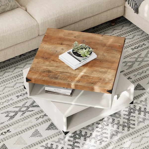 Square Coffee Table with Rotating Tabletop， Accent Center Table