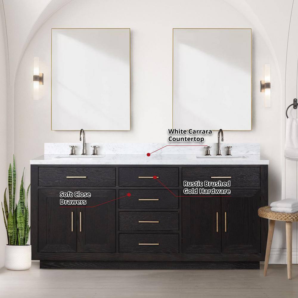 Lexora Condor 72 in W x 22 in D Black Oak Double Bath Vanity Carrara Marble Top and 34 in Mirrors LVCO72DJ110