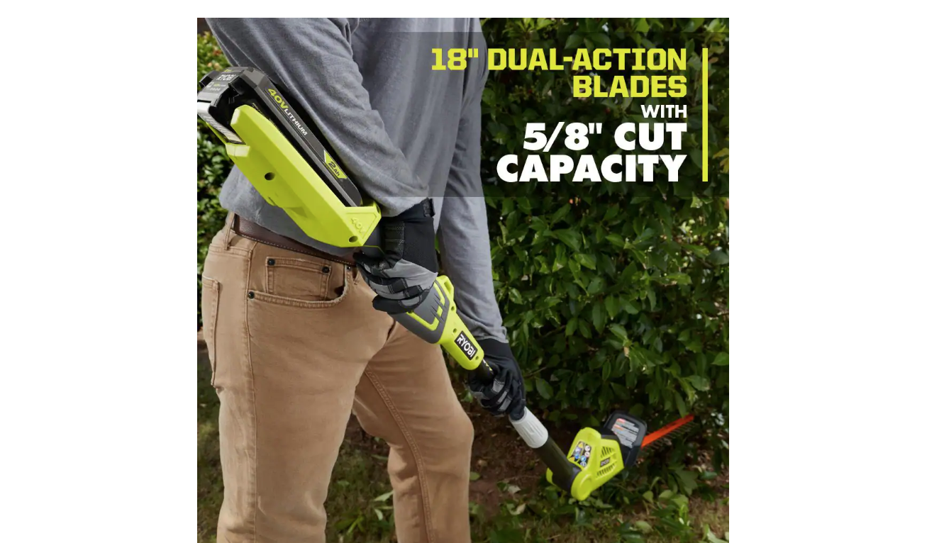 RYOBI RY40630 40V 18 in. Cordless Battery Pole Hedge Trimmer with 2.0 Ah Battery and Charger