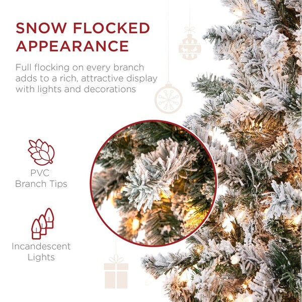 Flocked Pencil Christmas Tree，PreLit Slim Artificial Holiday Decoration，7.5ft Lighted Skinny w/Base，Warm White Lights