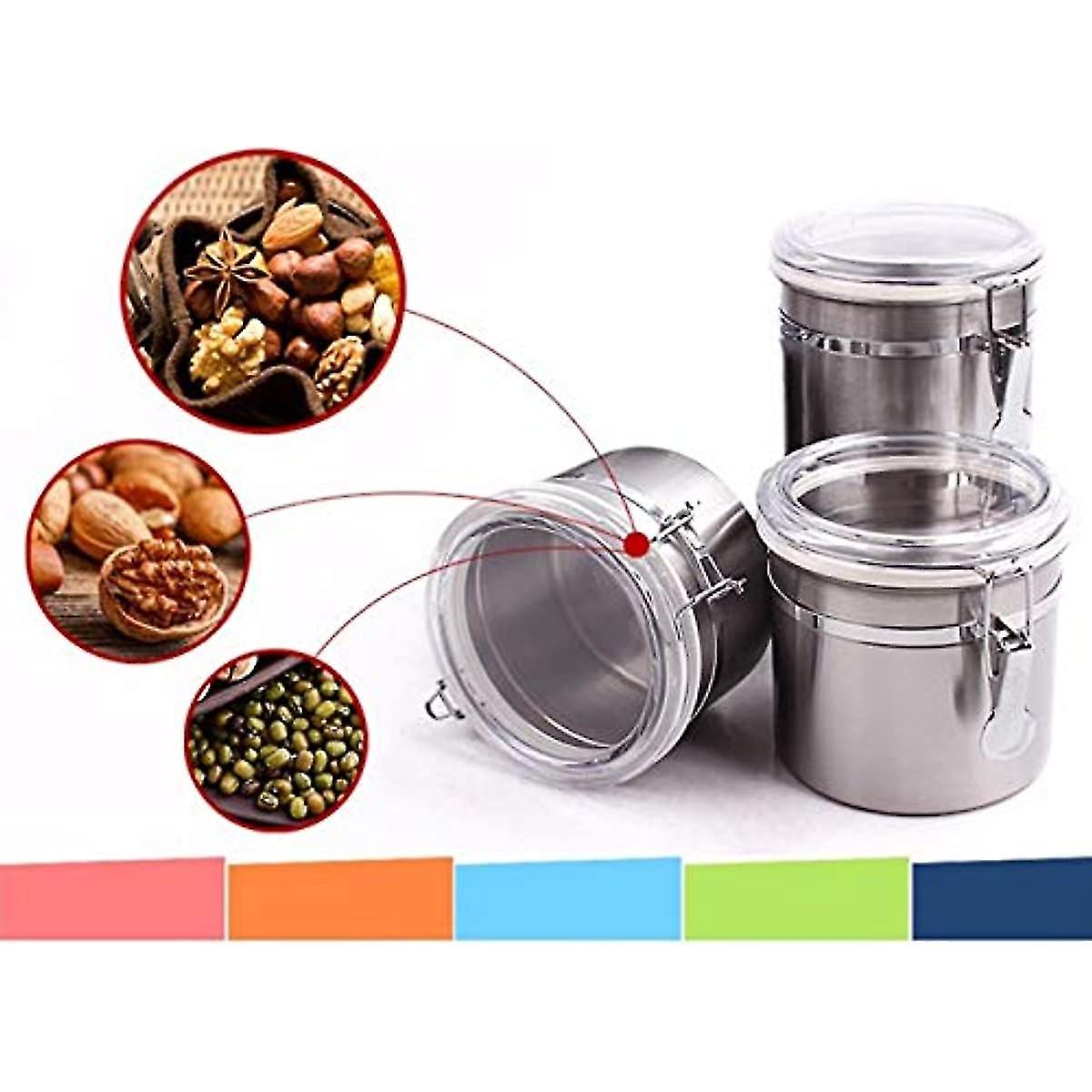 Moonship Kitchen Jar Stainless Steel Food Storage Container - Airtight Storage Container Candy Jar For Whole Grains  Beans  Legumes  Rice  Dried Fruit