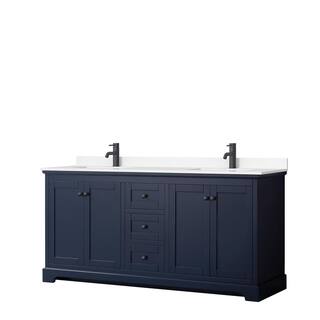 Wyndham Collection Avery 72 in. W x 22 in. D x 35 in. H Double Bath Vanity in Dark Blue with White Cultured Marble Top WCV232372DBBWCUNSMXX