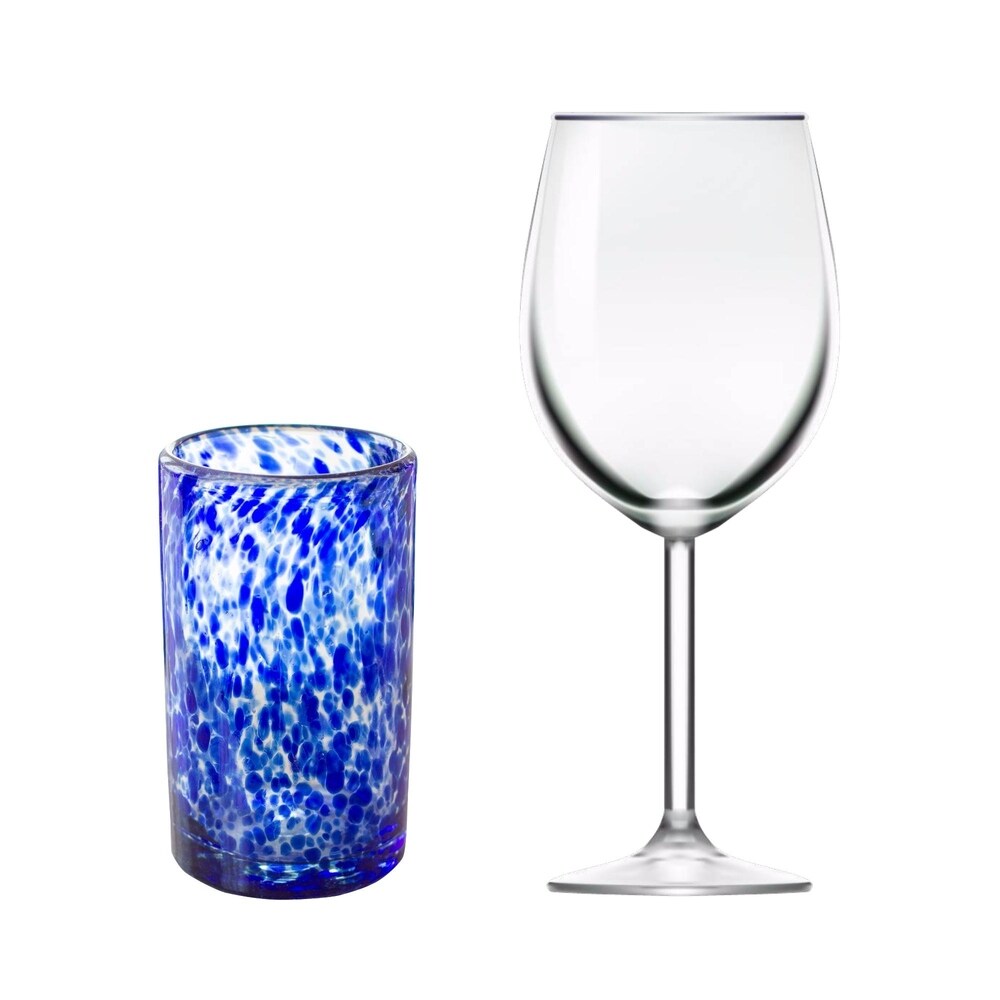 NOVICA Artisan Handblown Recycled Drinking Glasses Unique Water Tumblers Blue Mexican Tableware 'Marine'(Set of 6)